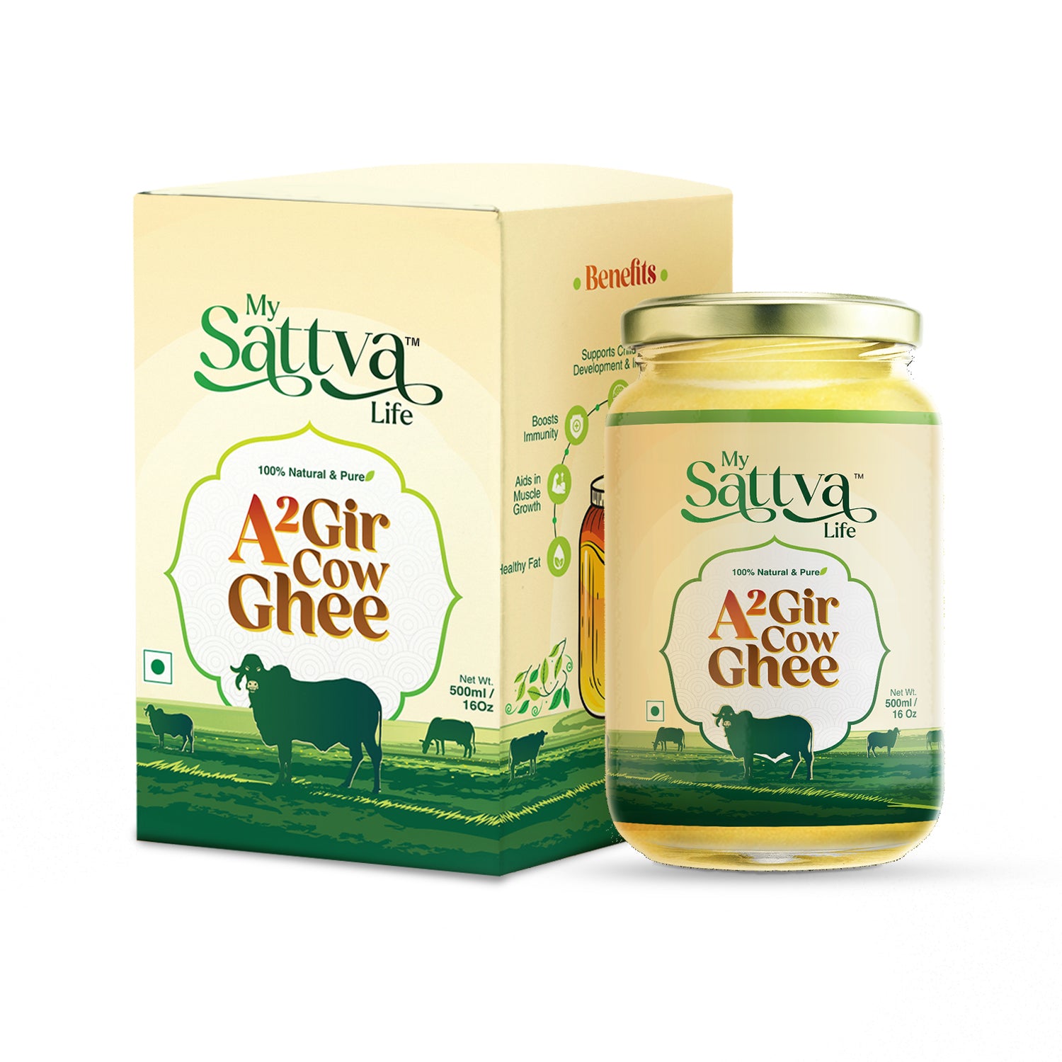 Desi Gir Cow Bilona A2 Ghee | Natural & Organic | GMO Free | Glass Jar | Lab Certified